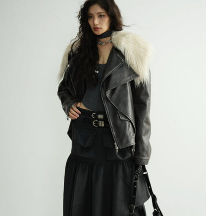 Two-layered Distressed PU Leather Jacket