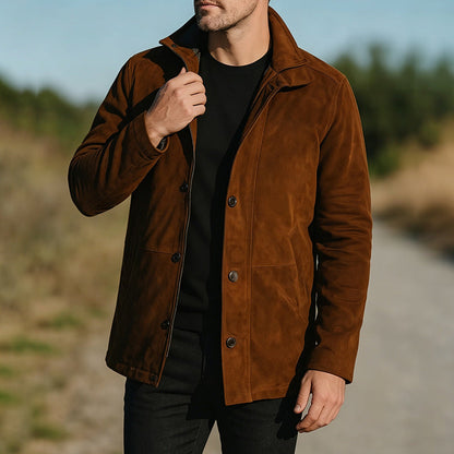 Mens Retro Suede Single-Breasted Lapel Jacket Coat