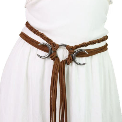 Womens Retro Snake-Shape Metal Buckle Woven Belt