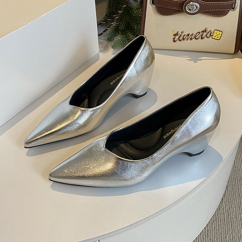 Pointed Toe Low Cut Pumps For Women 2026 Spring New Wedge Hidden Heel Simple Slip On Commute Work Shoes