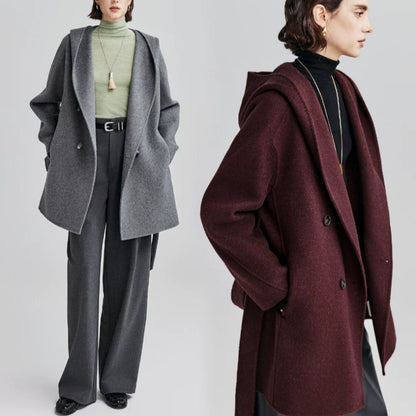 Hooded Oversized V-neck Cashmere Bathrobe Coat