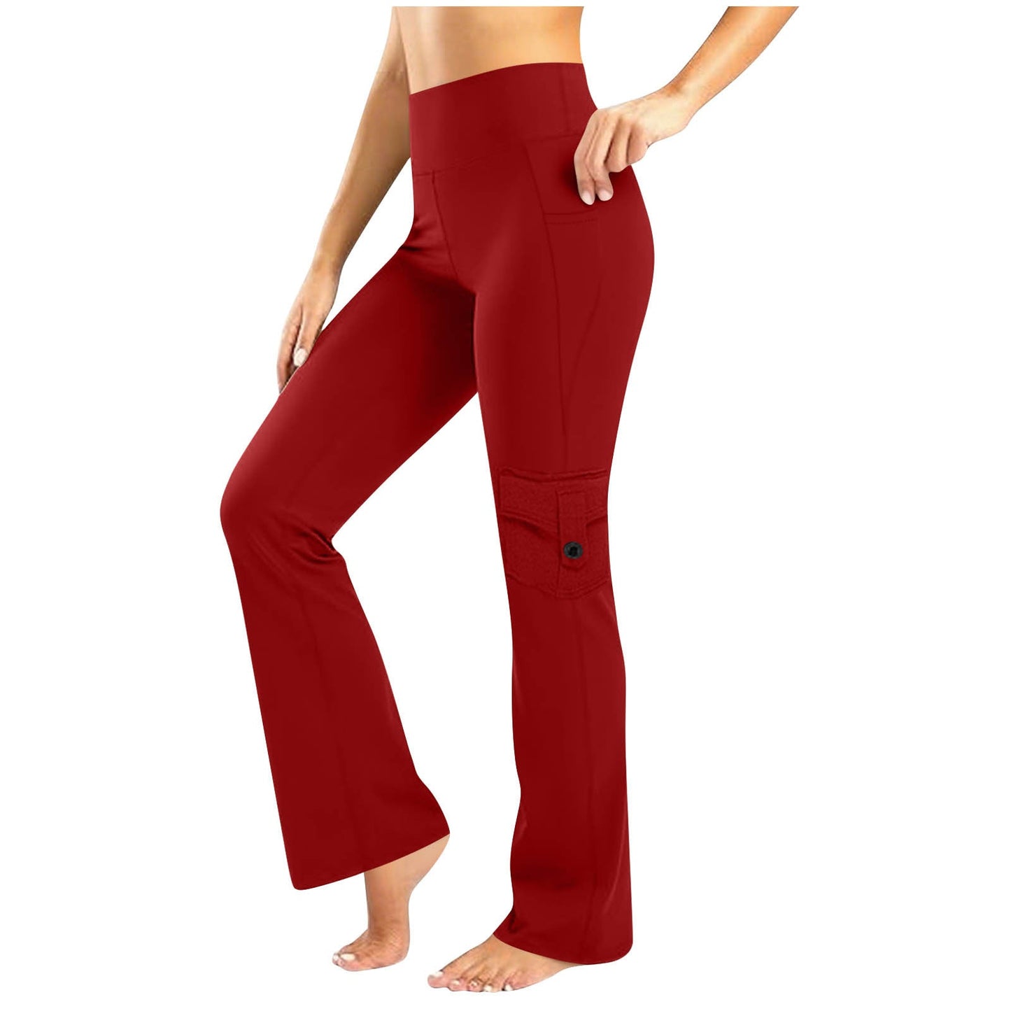 Womens Solid-Colored Breathable Sports Leggings With Button Pockets