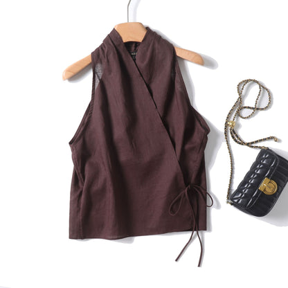 Old-money-style Halter-neck V-neck Sleeveless Top
