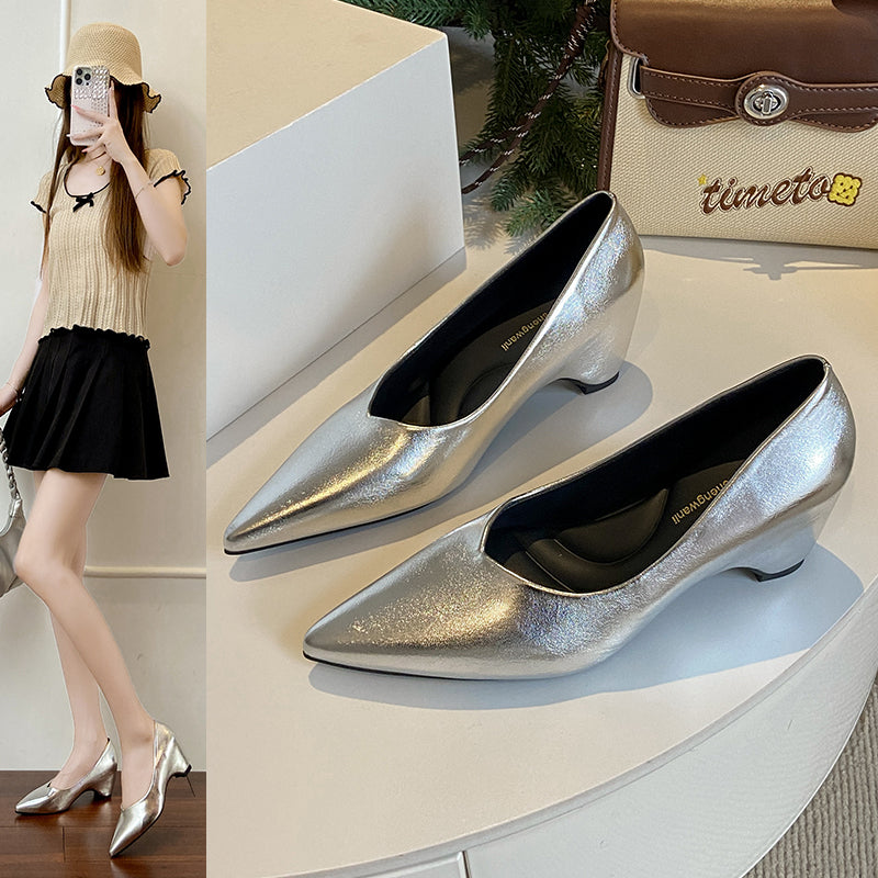 Pointed Toe Low Cut Pumps For Women 2026 Spring New Wedge Hidden Heel Simple Slip On Commute Work Shoes