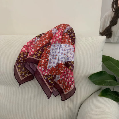Korean-style Cashew Flower Cotton-Linen Square Scarf For Women