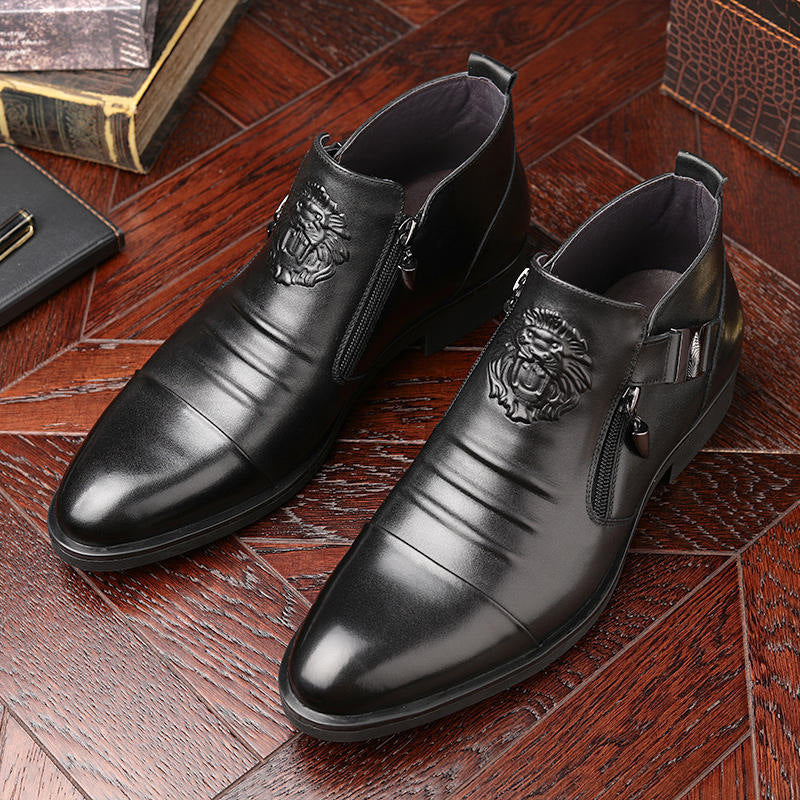 Short Horseshoe Heel Embossed Pull Boots