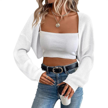 European And American Knitted Sweater Women's Cardigan Shawl Cross-border Foreign Trade Long-sleeved Knitted Short Short Top Shawl Front Cardigan Women