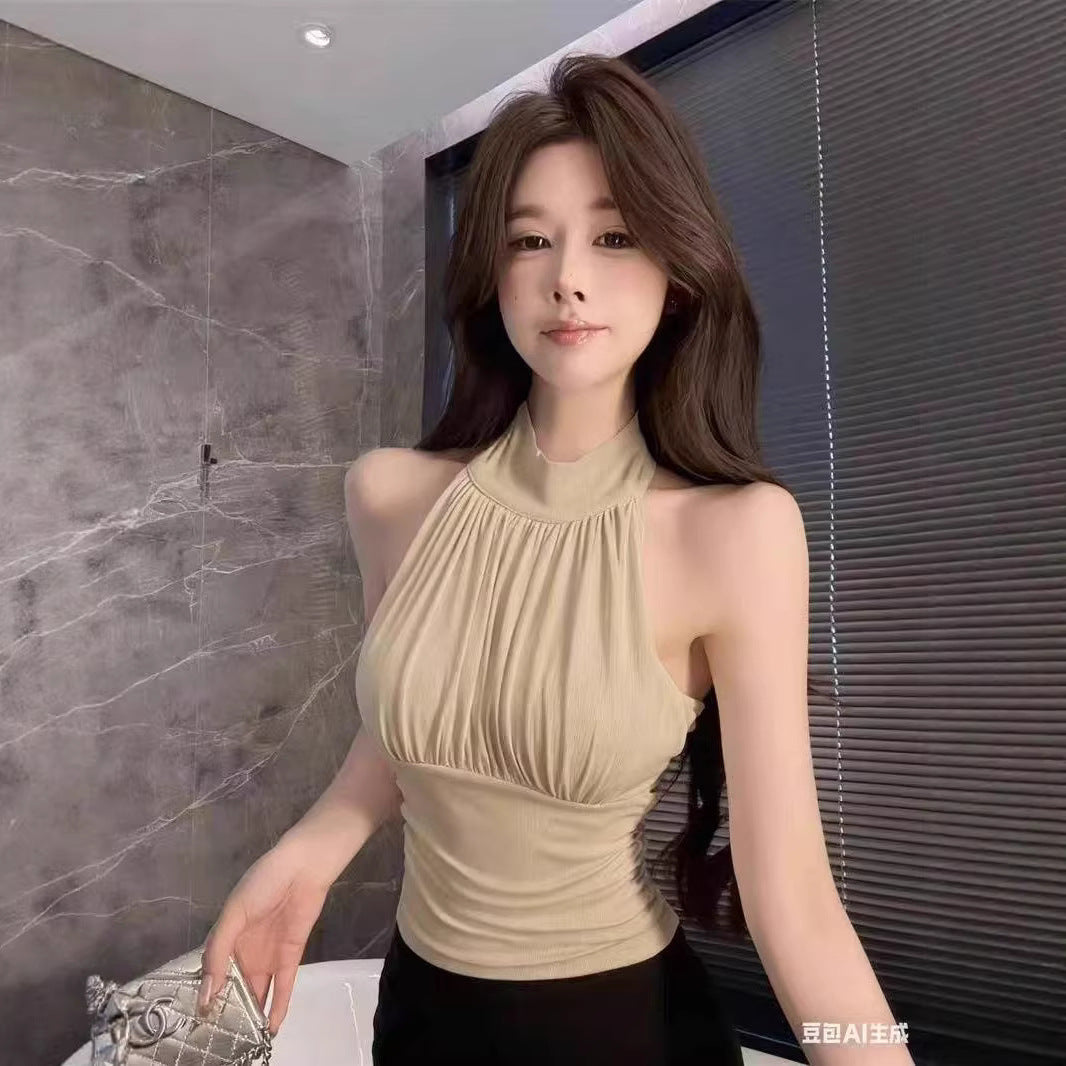 Womens Fashionable And Sexy Halter-Neck Slim-Fit Top