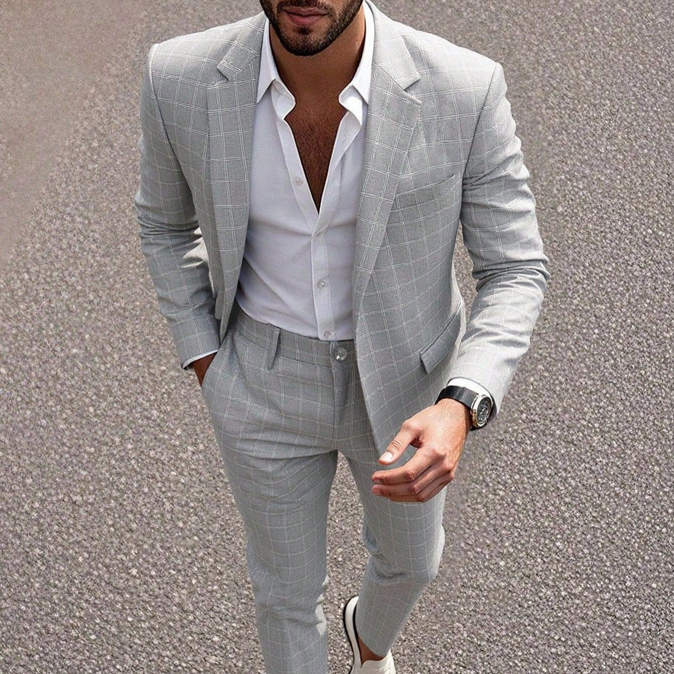 Mens Plaid Light Business Suit Set