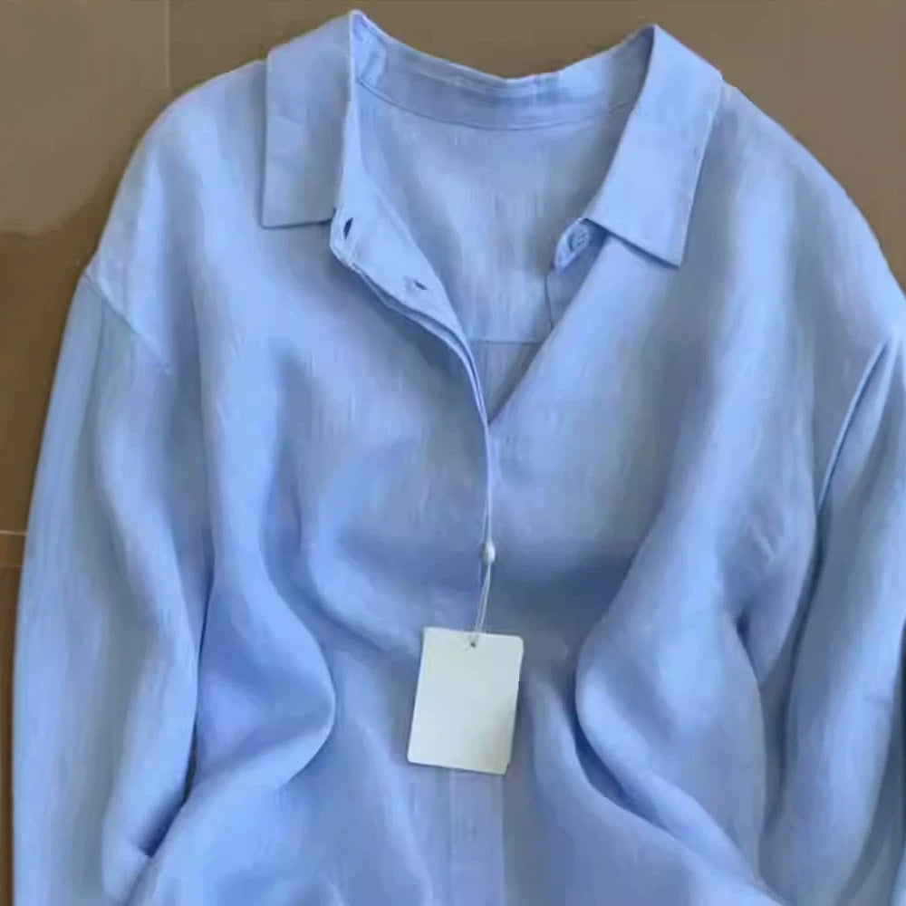 Summer Thin Linen Casual Cotton Linen Collared Sun Protection Top