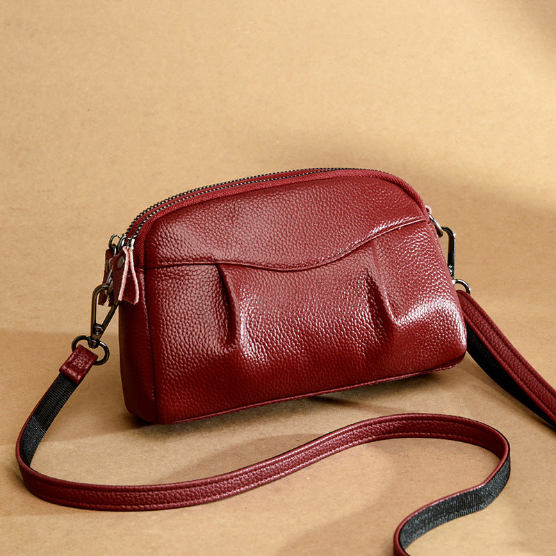 Womens Genuine Leather Solid-Color Multi-Pocket Crossbody Bag