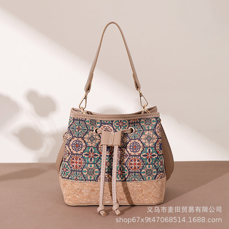 Vintage Printed Large-Capacity Women's Tote Bag With Wood-Grain Exterior And Wood-Grain Interior