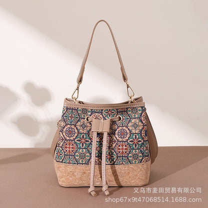 Vintage Printed Large-Capacity Women's Tote Bag With Wood-Grain Exterior And Wood-Grain Interior