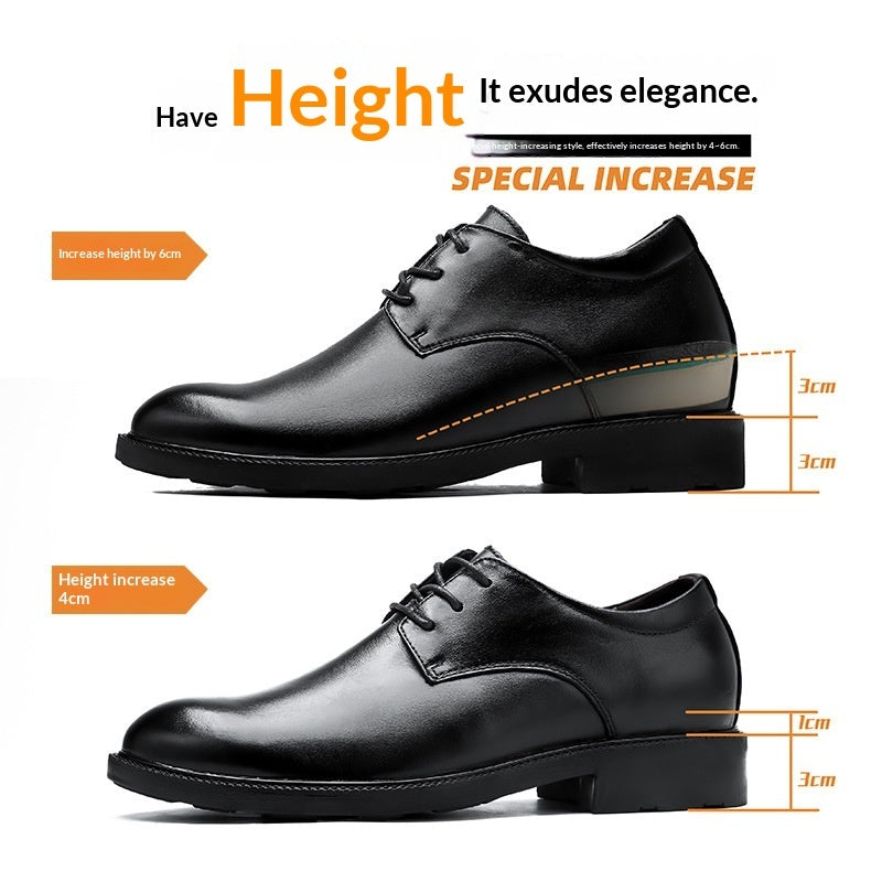 Mens Leather Dress Shoes With A Hidden Height-increasing Insole For Business Attire