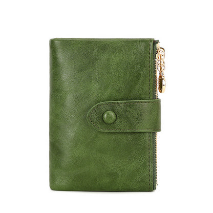 New Womens Retro Short Trifold Wallet With Dual Zippers And Multiple Card Slots