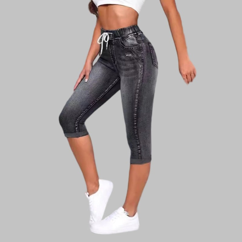Cross-border European And American Hot Selling Women's Jeans Women's High Elastic Elastic Waist Drawstring High Waist Sexy Ripped Jeans
