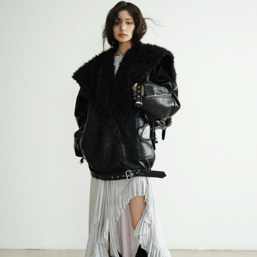 Mid-length Heavyweight PU Leather Silhouette Jacket