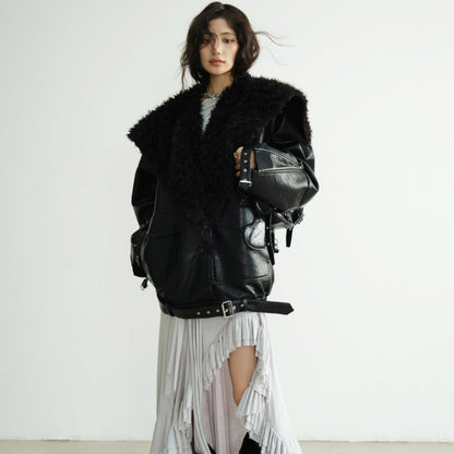 Mid-length Heavyweight PU Leather Silhouette Jacket
