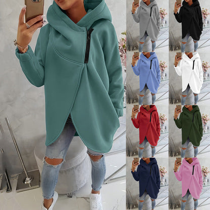 2025 European And American Cross-Border Women's Long-Sleeved Casual Black Hooded Jacket Sweatshirt With Front Pocket Zipper Hoodie