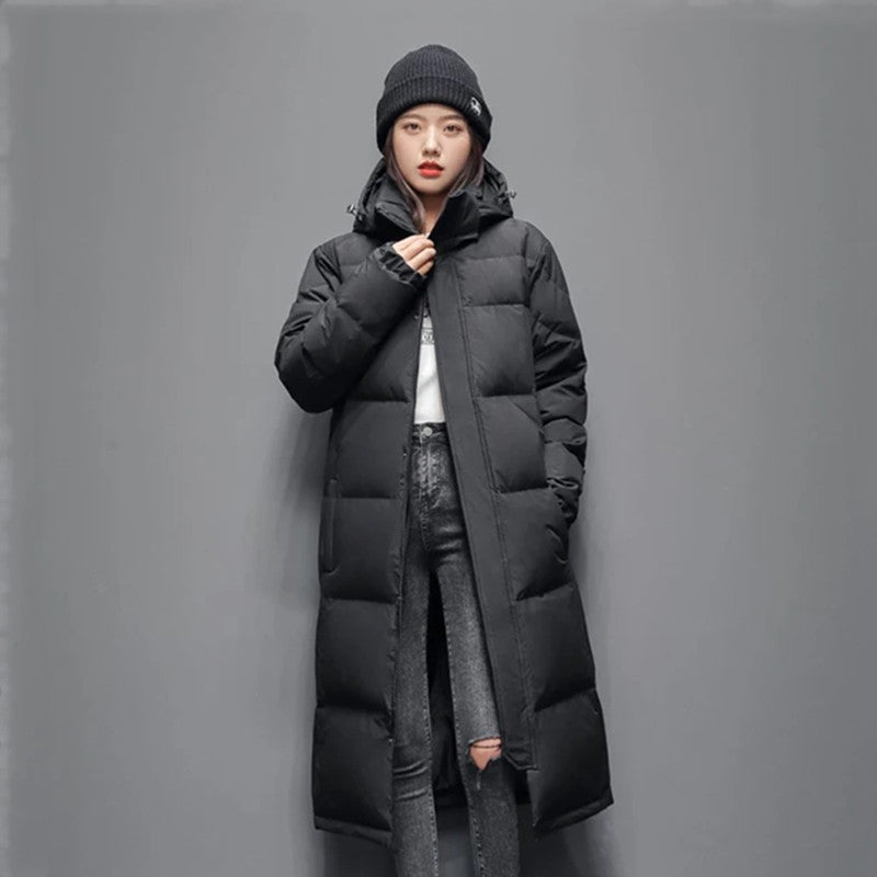 Mens Long Winter White Duck Down Hooded Coat That Goes Below The Knee