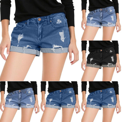 American-style Fringed Denim Shorts Figure-flattering Short Pants