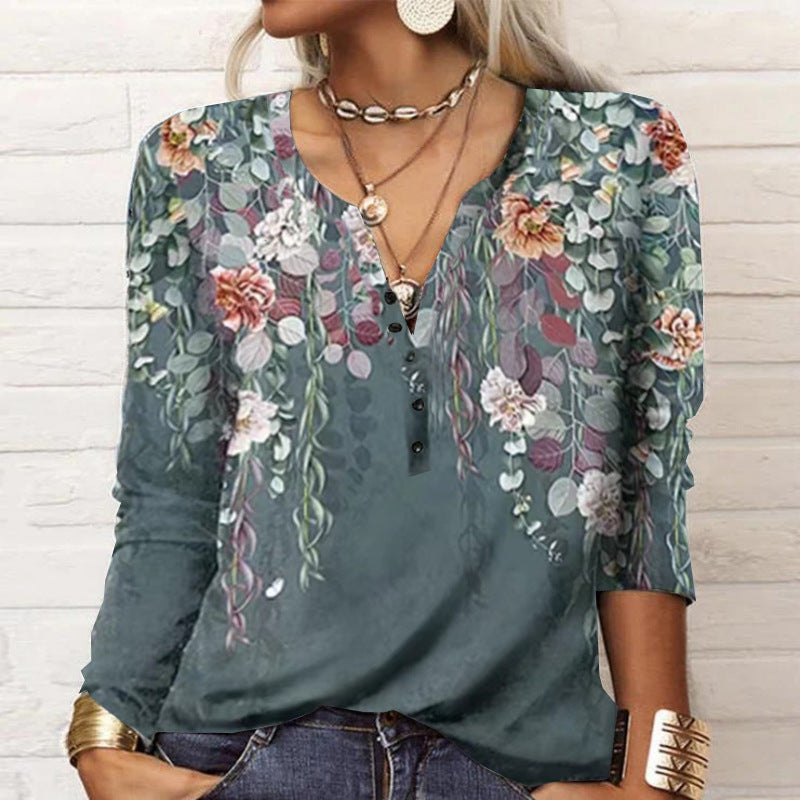 2026 Autumn Winter New Women's Long Sleeve Printed Fashion Versatile Long Sleeve T-shirt From Europe And America
