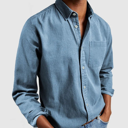 Cross-border Amazon Foreign Trade Europe And The United States Men's New Lapel Solid Color Shirt Men's Retro Long Sleeve Shirt