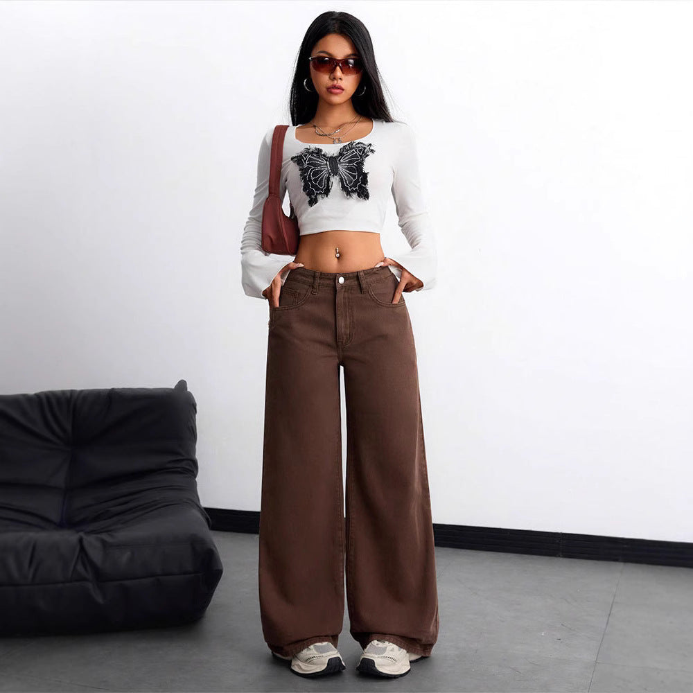 Floor-length Flared Straight-leg Denim Jeans For Women