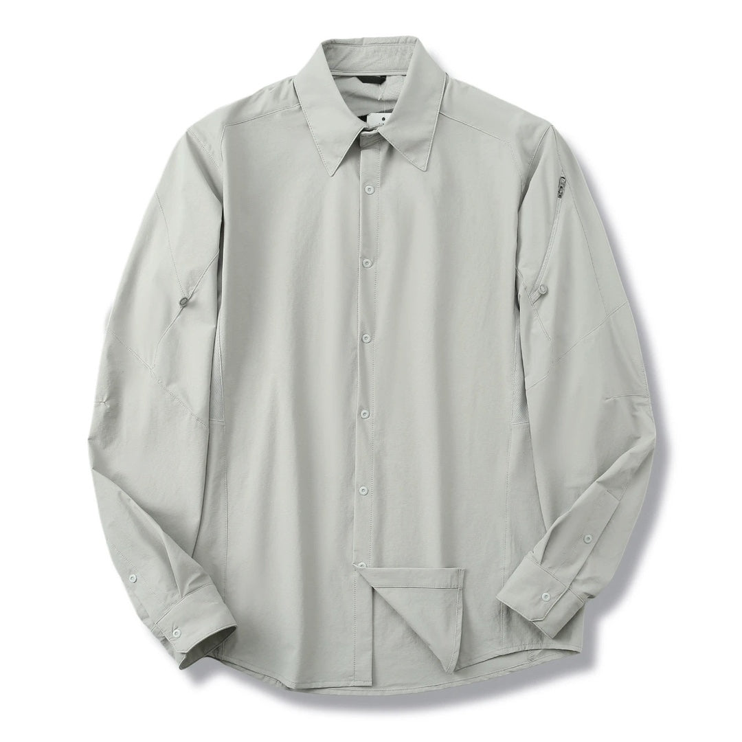 Men Technical Outdoor Quick Dry Long Sleeve Shirt Ventilated Underarm Mesh Zipper Sleeve Pocket Convertible Sleeve Travel Trekking Casual Shirt