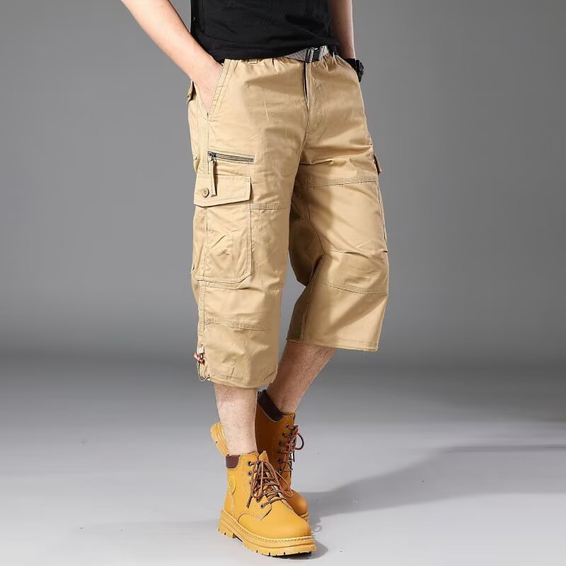 Mens Cropped Long-Style Elastic Work Pants