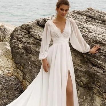 Plus Size High Slit Wedding Dress