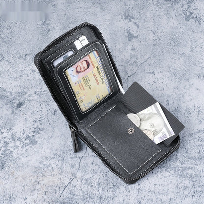 Mens Short Zip-around PU Leather Multi-card Wallet