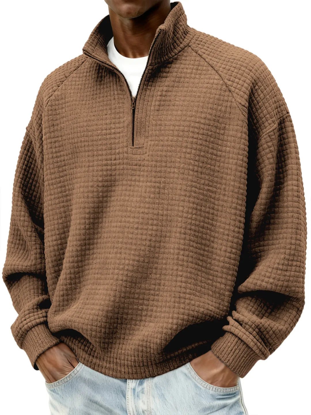 Retro Zipped Small-check Casual Stand-collar Long-sleeve Mens