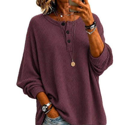 Fashionable Crew-neck Loose-fit Long-sleeve Top