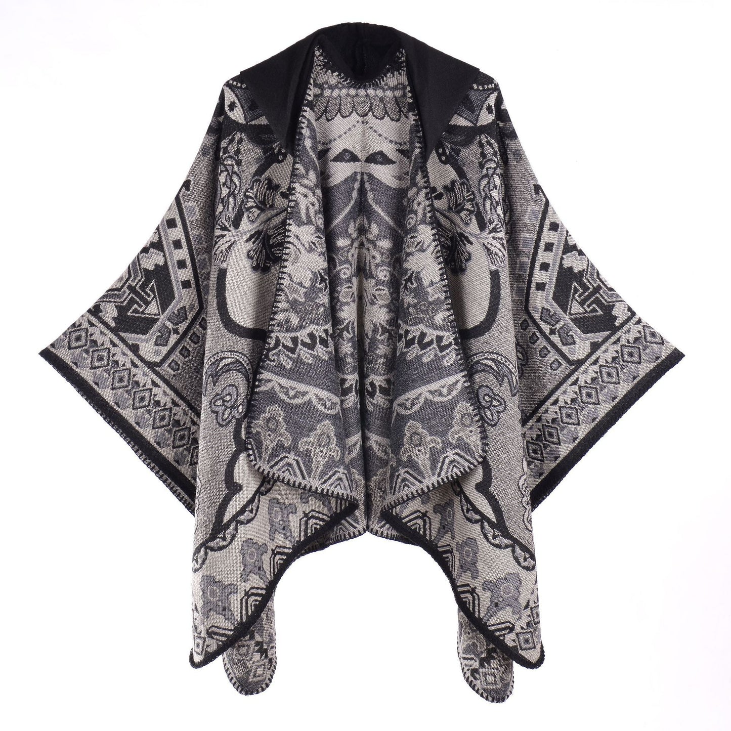 Floral Photography Knitted Hooded Cape