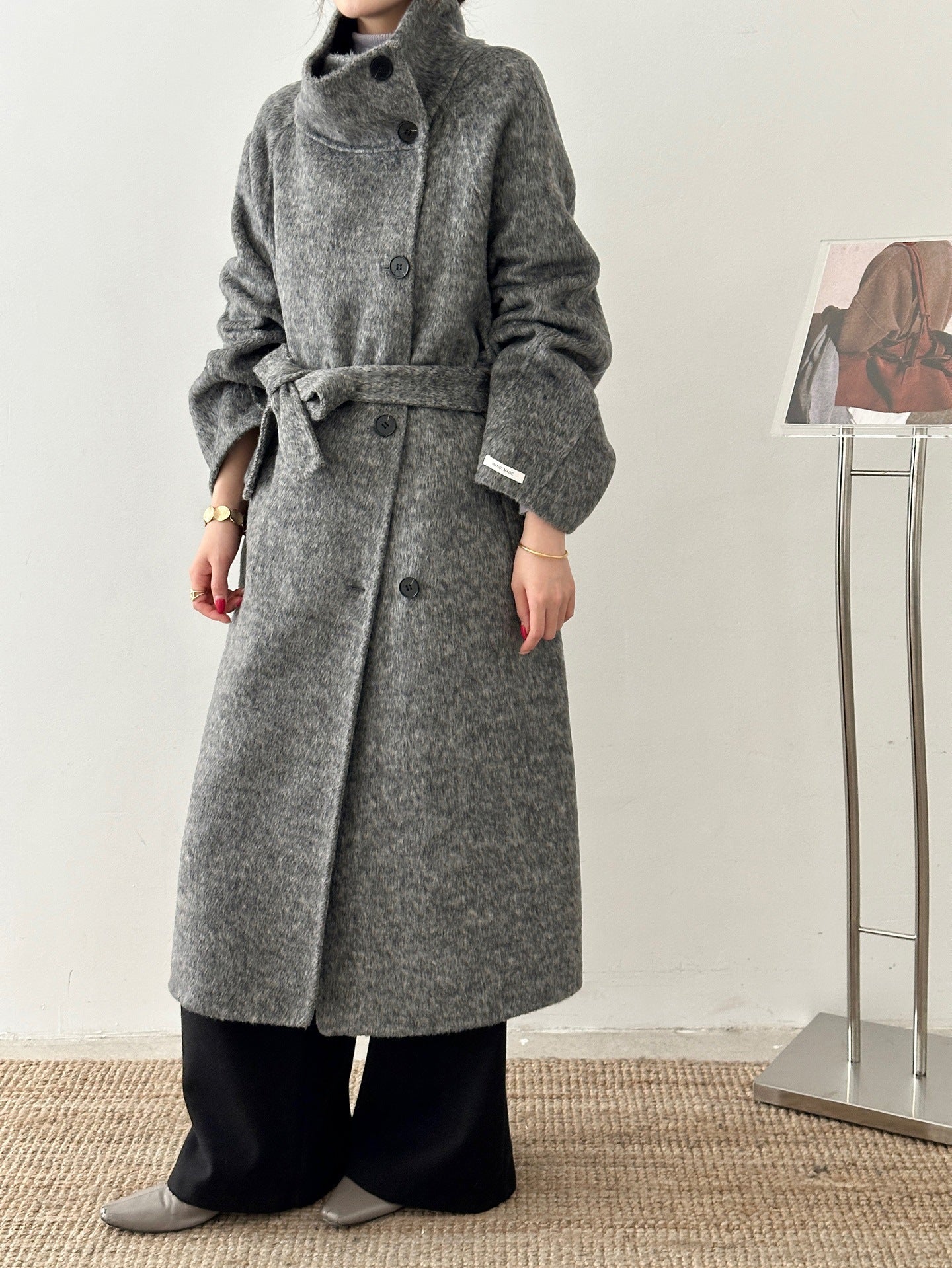 Womens Knee-length Oversized Double-faced Wool Coat