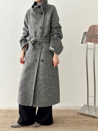 Womens Knee-length Oversized Double-faced Wool Coat