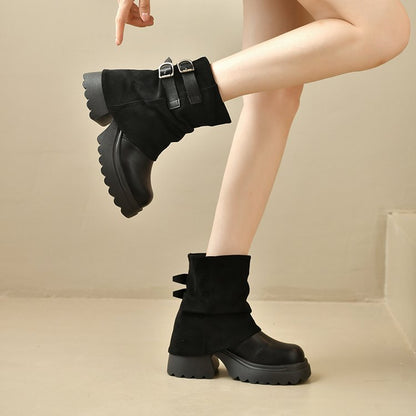 Women's Platform Height-Increasing Martin Boots, 2026 Autumn New Arrival, Popular Slouchy Ankle Boots, Mocha Pants Shaft Knight Boots