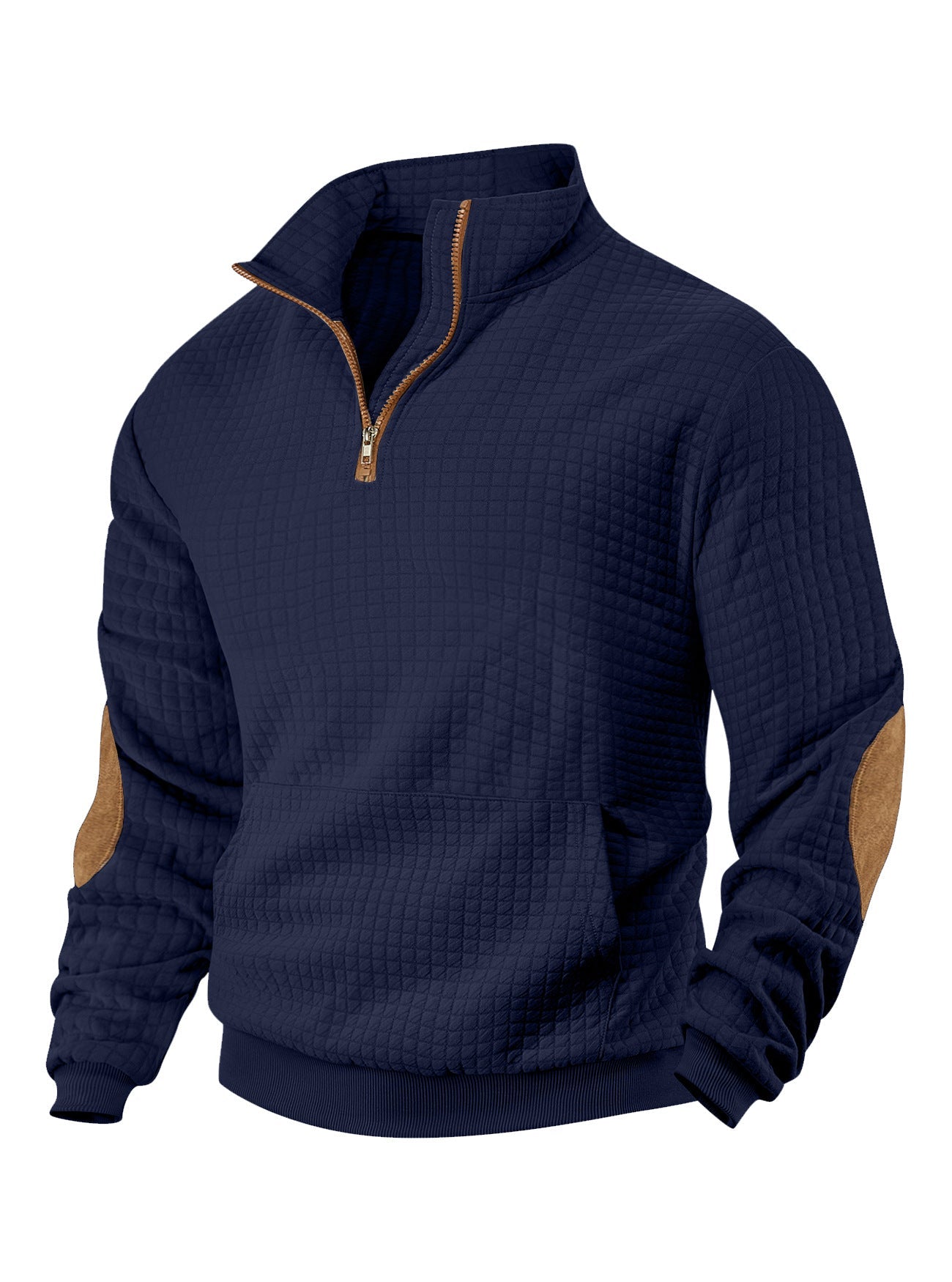 Mens Casual Long-sleeve Hoodie With A Zip-front And Suede Detailing