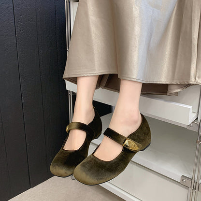 2026 Fall New Arrival Women's Vintage Suede Mary Janes Low Vamp Casual Soft Sole Versatile Flats Velcro Strap Flat Shoes