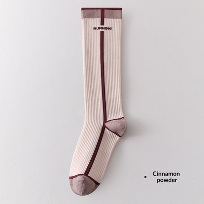 Womens Gradient-compression Calf Socks With Color-block Stripes