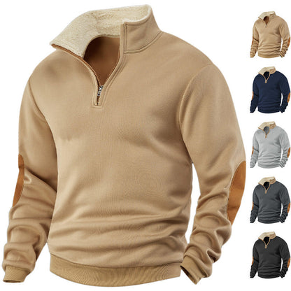 Retro Patchwork Embroidered Versatile Half-placket Mens Long-sleeve
