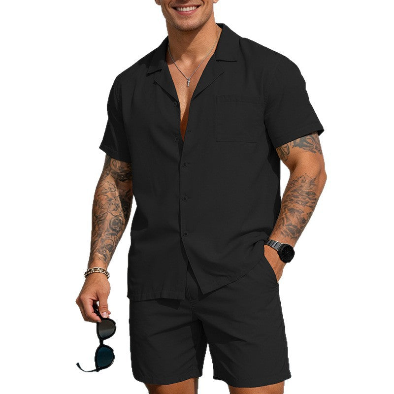 Solid-color Lapel Shirt Casual Suit For Men