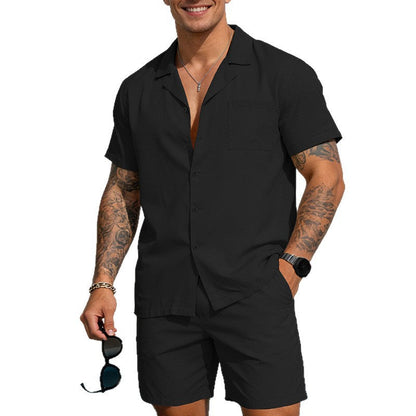 Solid-color Lapel Shirt Casual Suit For Men