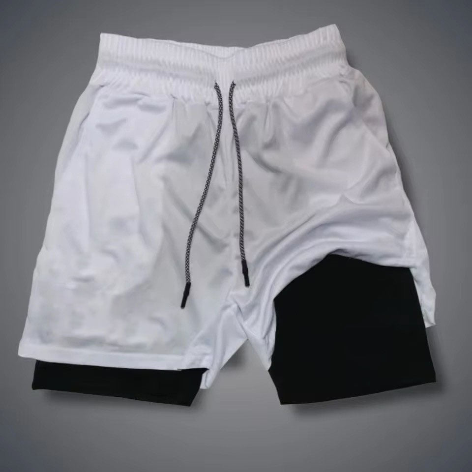 Mens Double-Layer Breathable Casual Shorts With A False Two-Piece Design