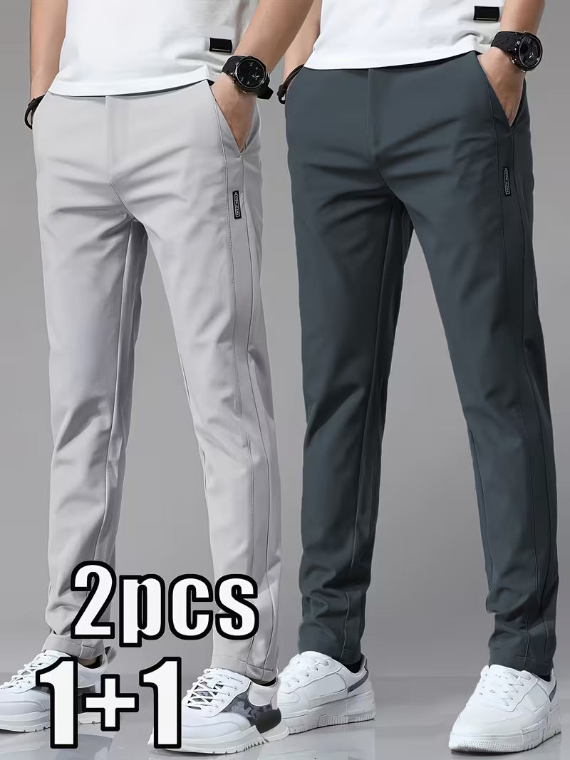Mens Casual Straight-leg Long Pants With Quick-drying Elastic Waistband