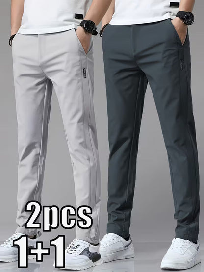 Mens Casual Straight-leg Long Pants With Quick-drying Elastic Waistband