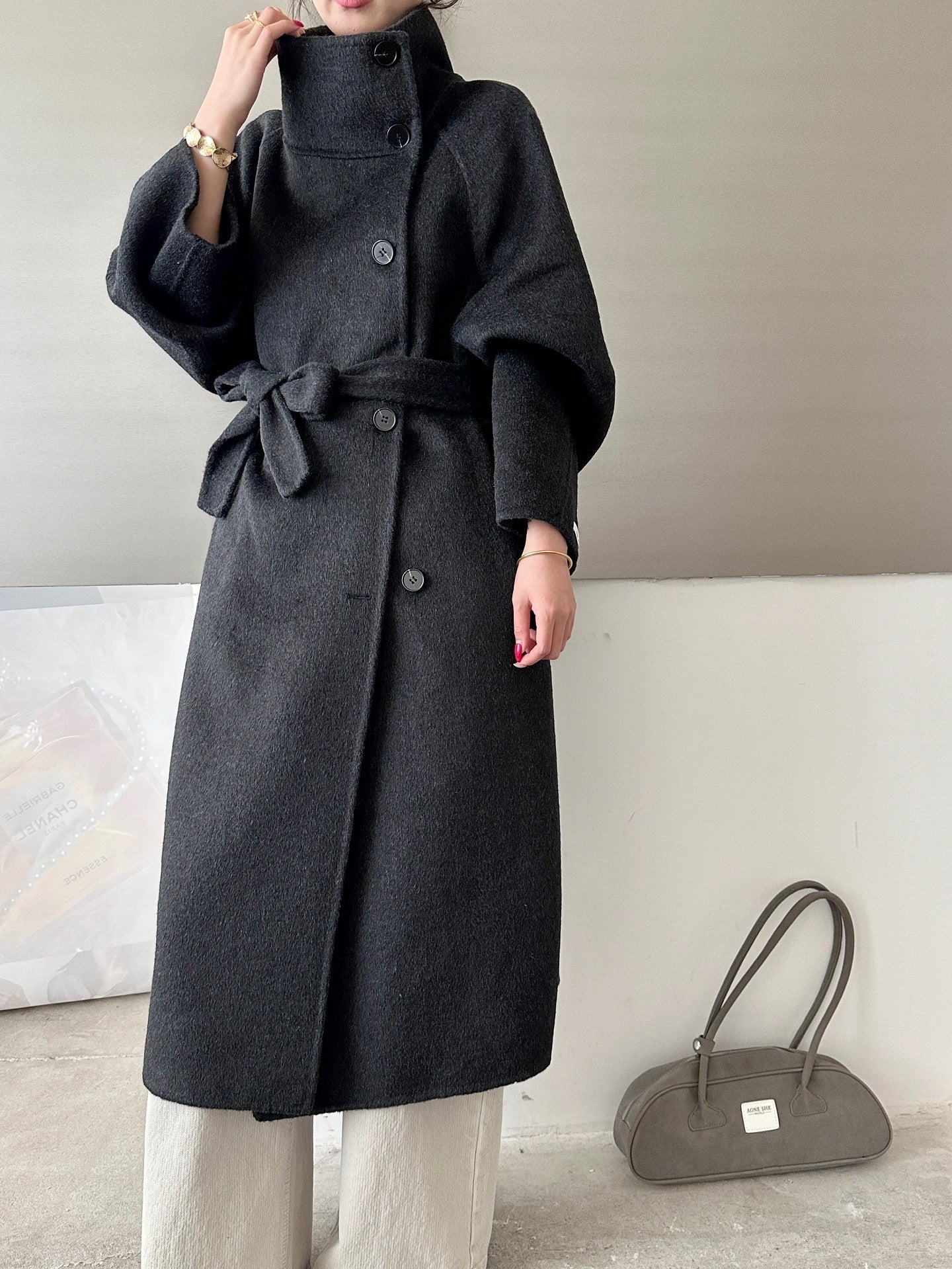 Womens Knee-length Oversized Double-faced Wool Coat