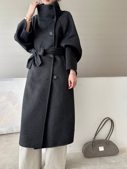 Womens Knee-length Oversized Double-faced Wool Coat