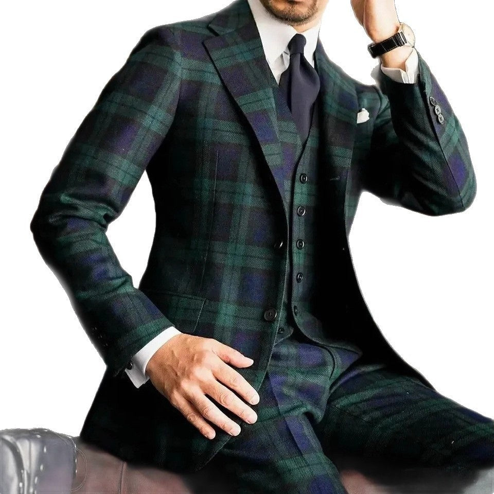 European And American Plaid Suit Set For Men Designer Crafted